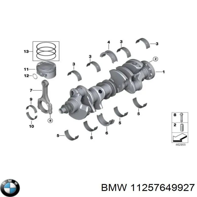 11257649927 BMW juego de aros de pistón de motor, cota de reparación +0,25 mm