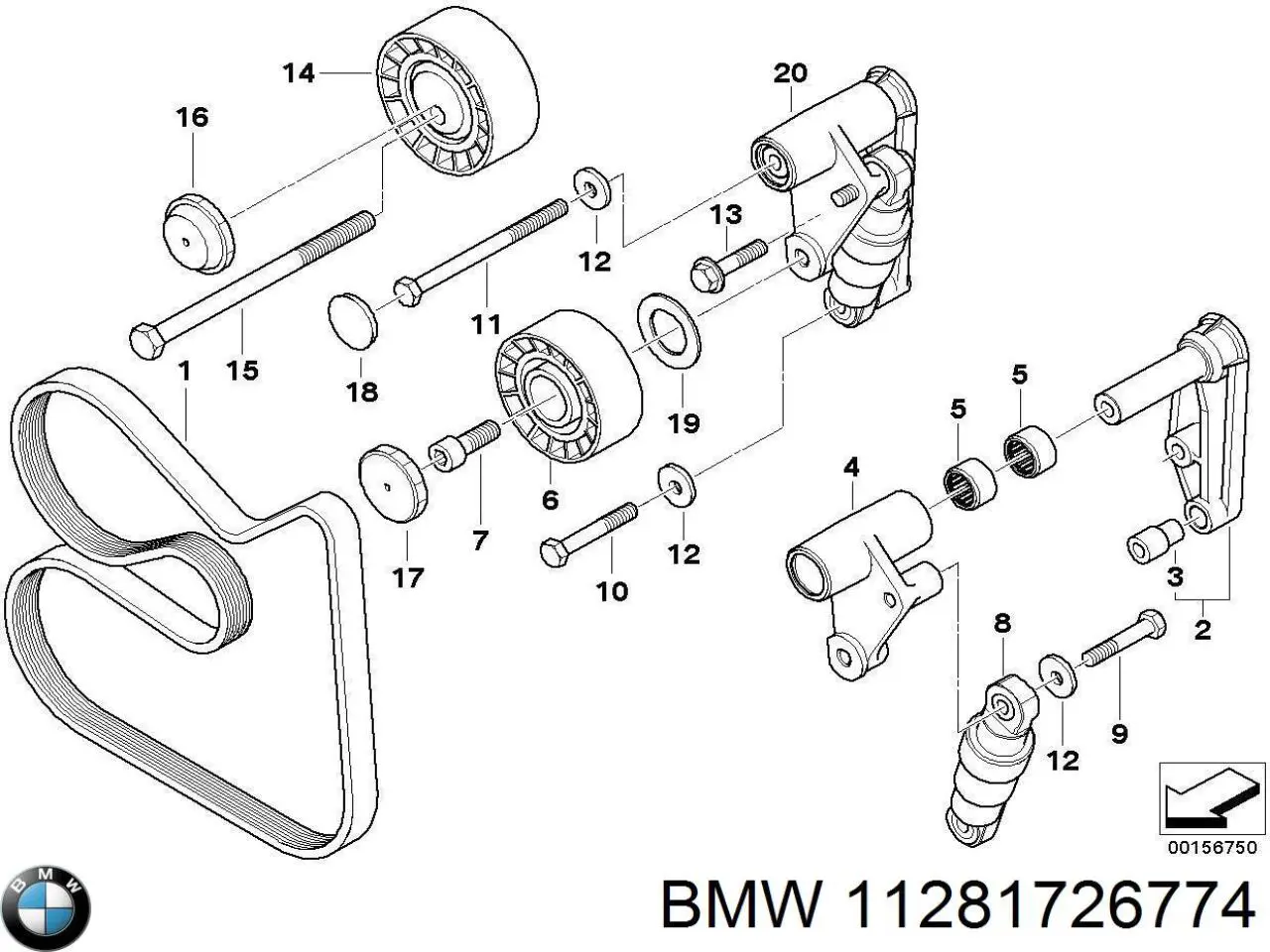Soporte del tensor de la correa de transmisión BMW 11281726774 precio, desde 118,29 EUR