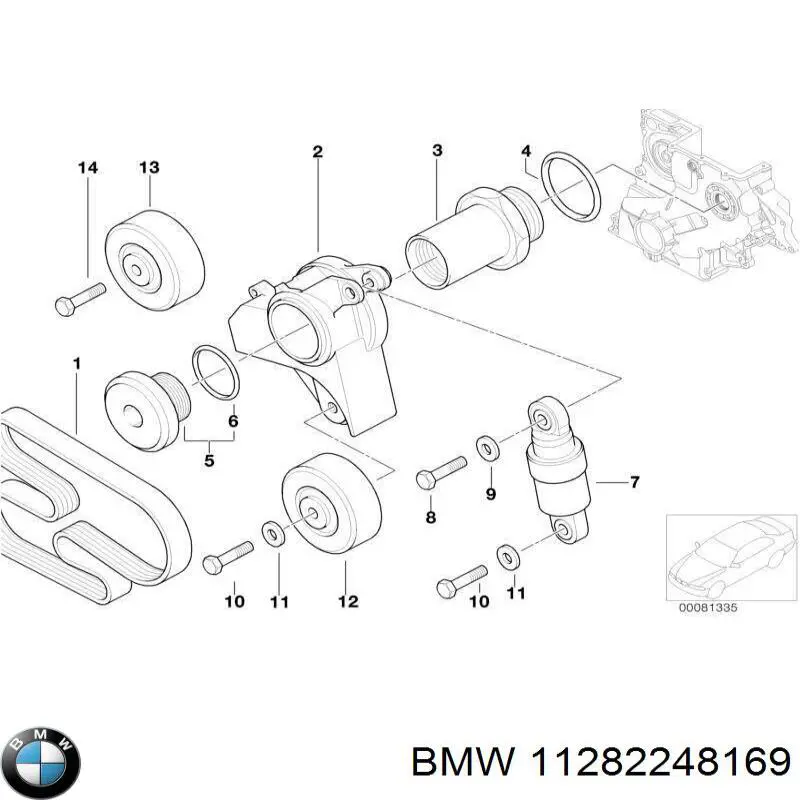 11282248169 BMW tensor de correa, correa poli v