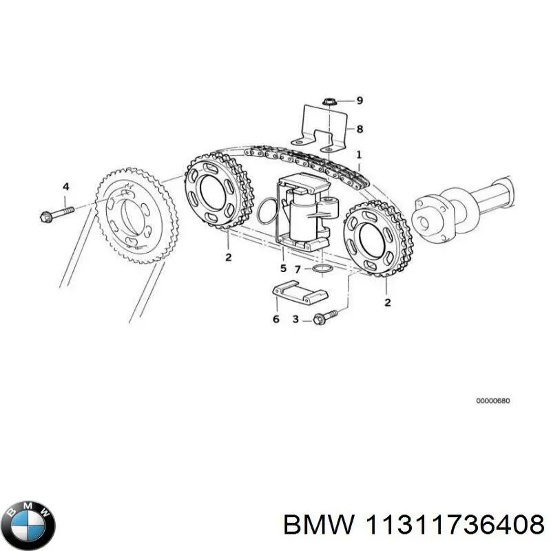 1736408 BMW carril de deslizamiento, cadena de distribución, culata superior