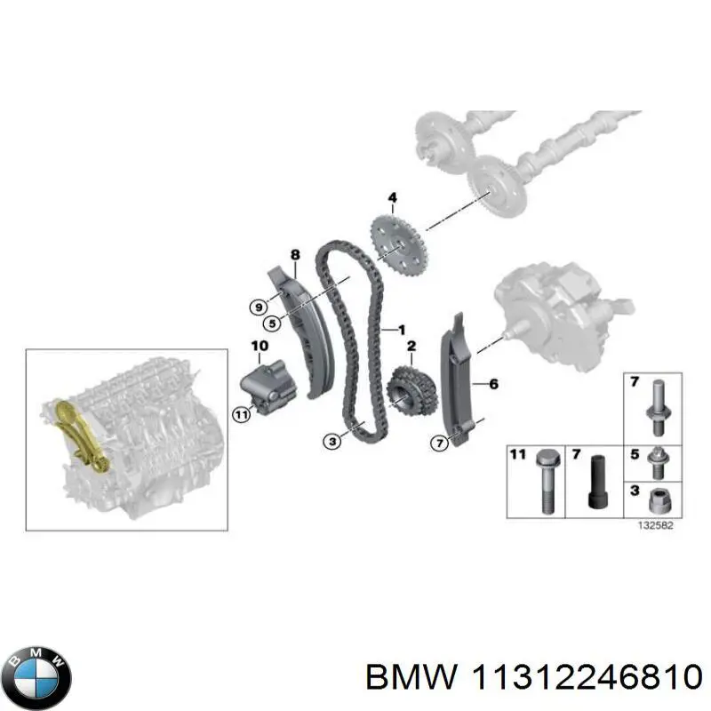 11312246810 BMW carril de deslizamiento, cadena distribución, bomba alta presión