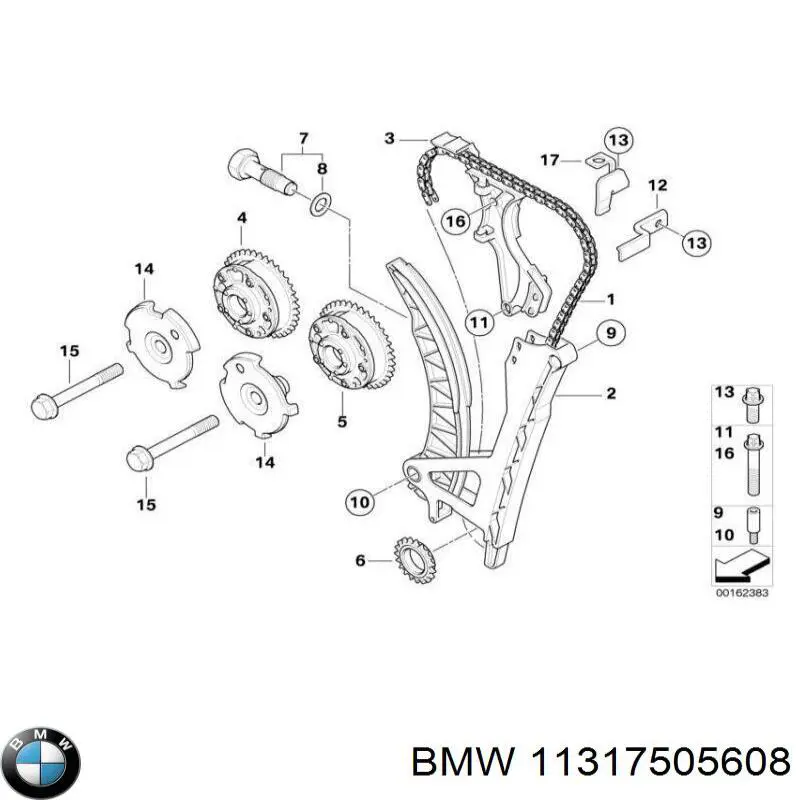 11317505608 BMW carril de deslizamiento, cadena de distribución, culata superior