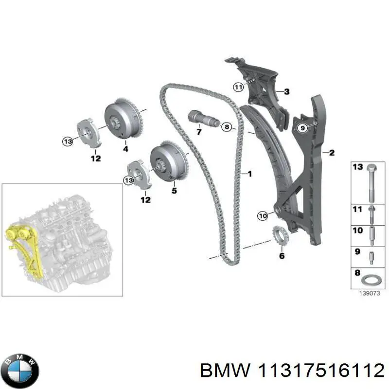 Perno del tensor de la cadena de distribución para BMW X6 (E71)