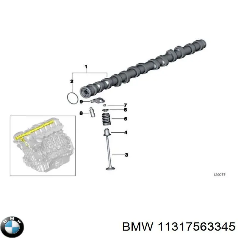 11317563345 BMW árbol de levas admisión