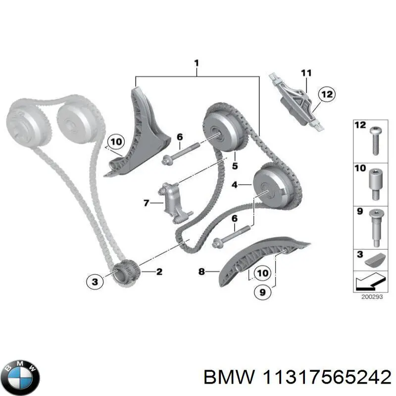 11317565242 BMW carril de deslizamiento, cadena de distribución superior