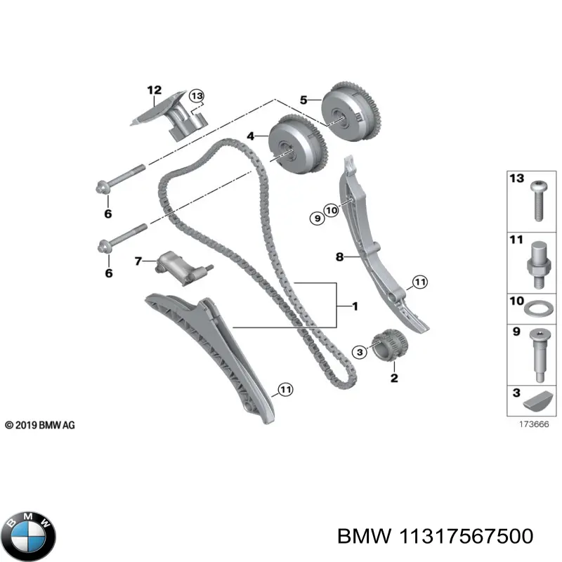 Cadena de distribución derecha para BMW 7 (F01, F02, F03, F04)
