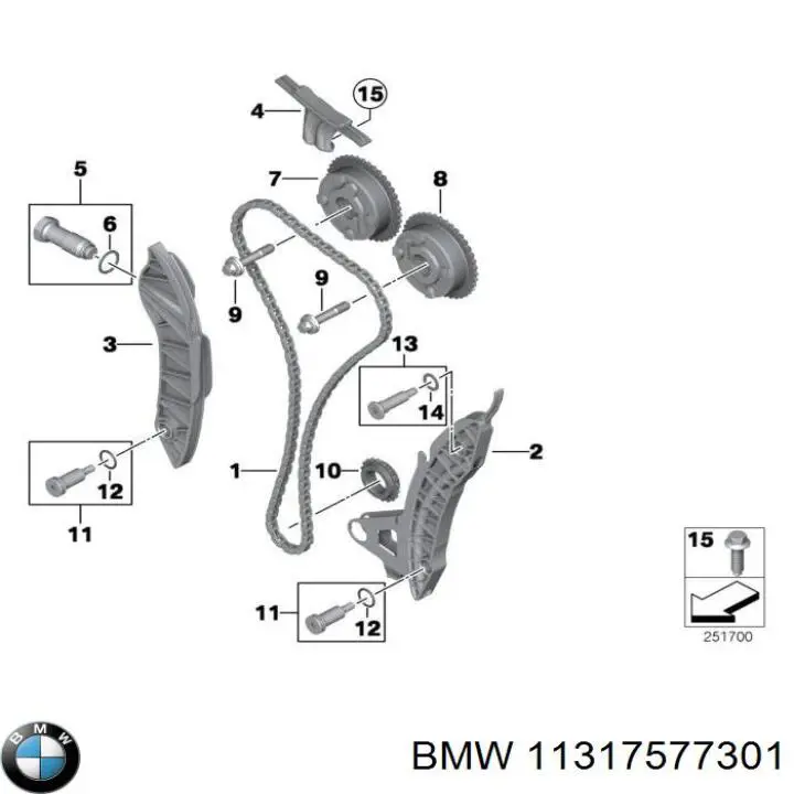 11317577301 BMW carril de deslizamiento, cadena de distribución izquierdo