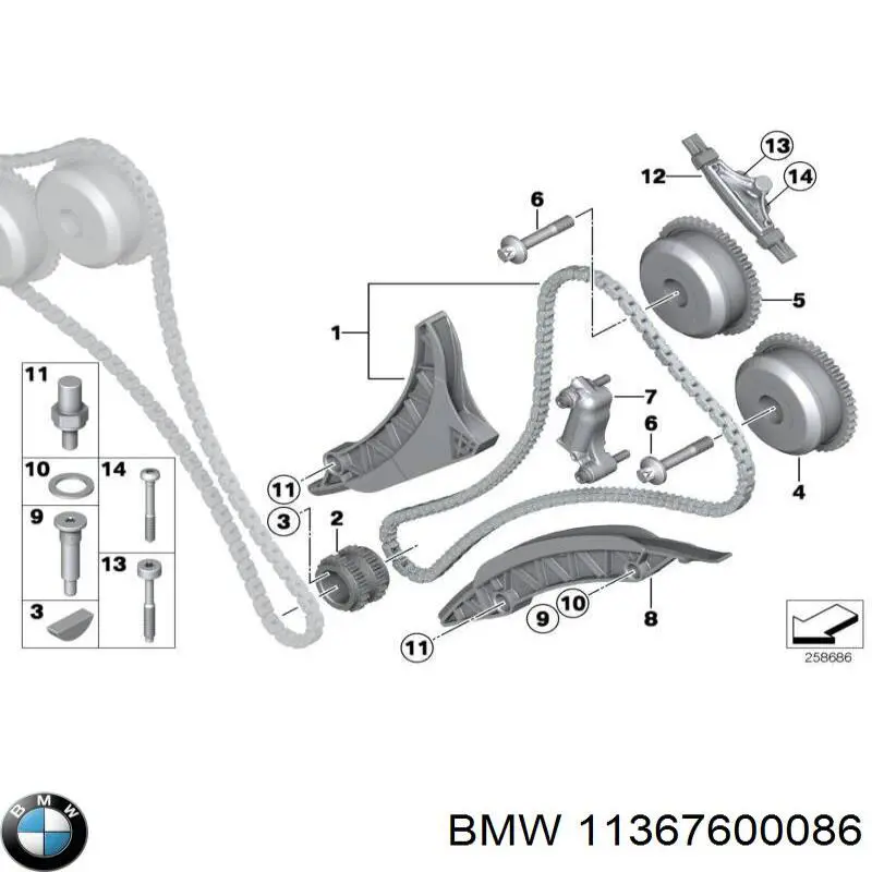 11367600086 BMW rueda dentada, árbol de levas escape