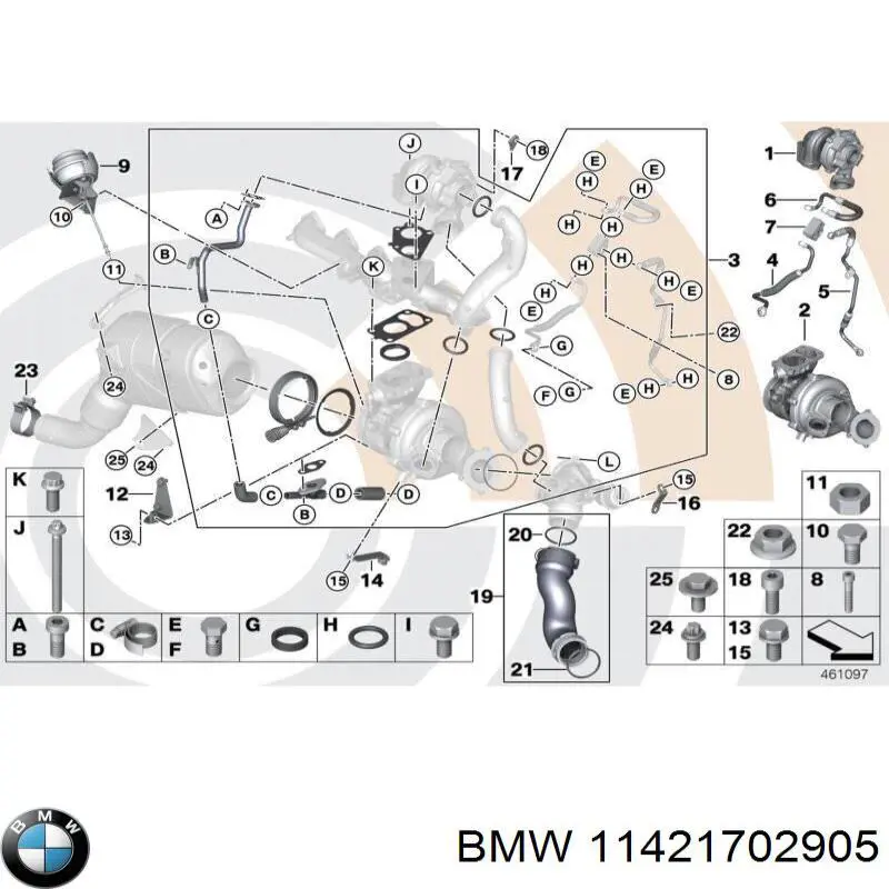 Junta (anillo) de la manguera de retorno de refrigeración de la turbina 11421702905 BMW