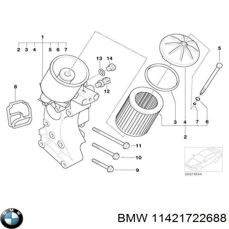 11421722688 BMW junta, adaptador de filtro de aceite