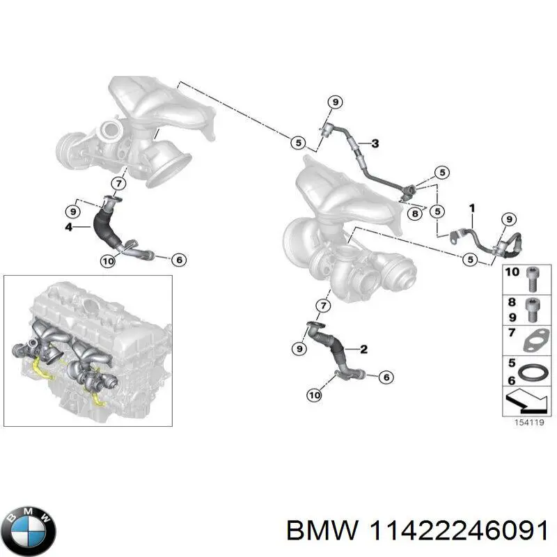 Junta de manguera de drenaje de aceite de turbina 11422246091 BMW