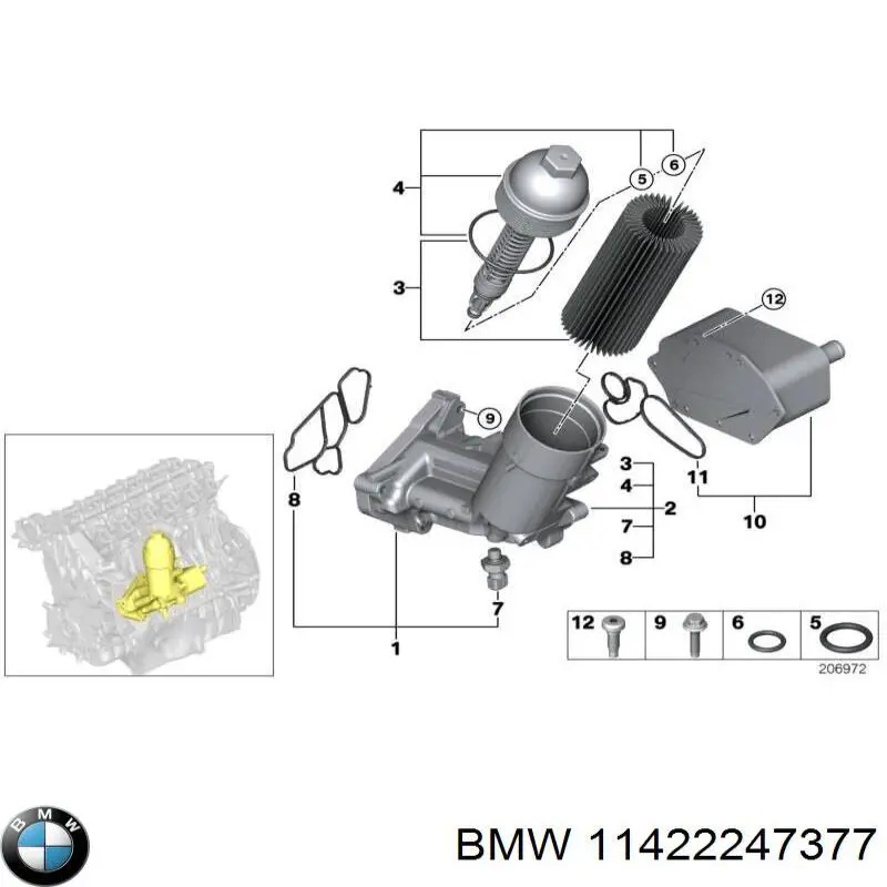 11422247377 BMW caja, filtro de aceite