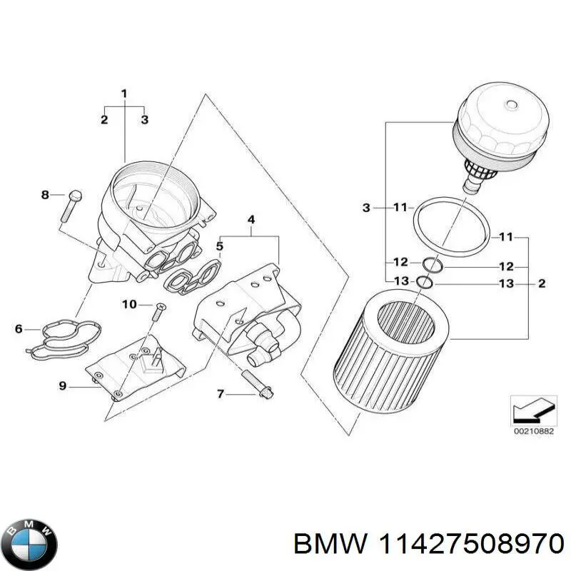 11427508970 BMW junta, adaptador de filtro de aceite