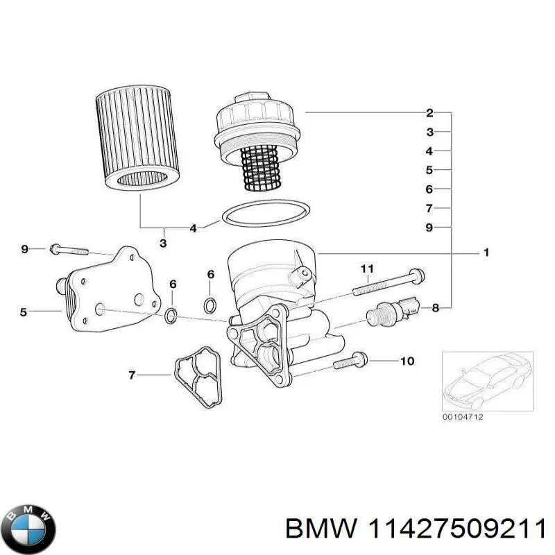 11427509211 BMW junta, adaptador de filtro de aceite