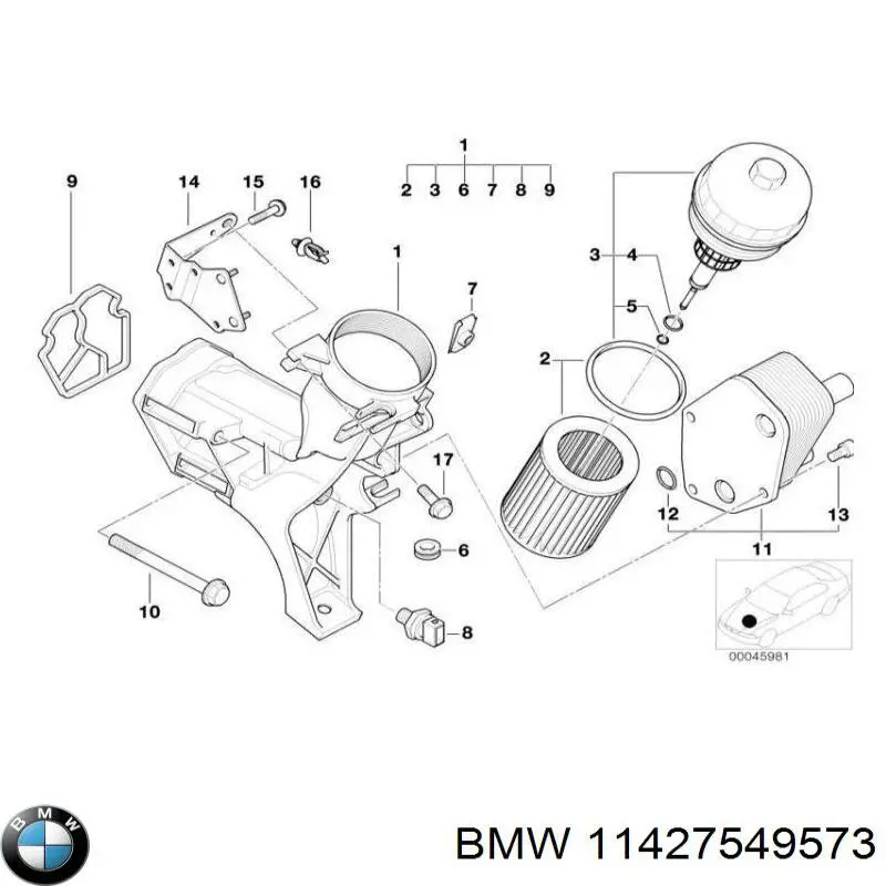 Anillo interior de la tapa del filtro de aceite 11427549573 BMW