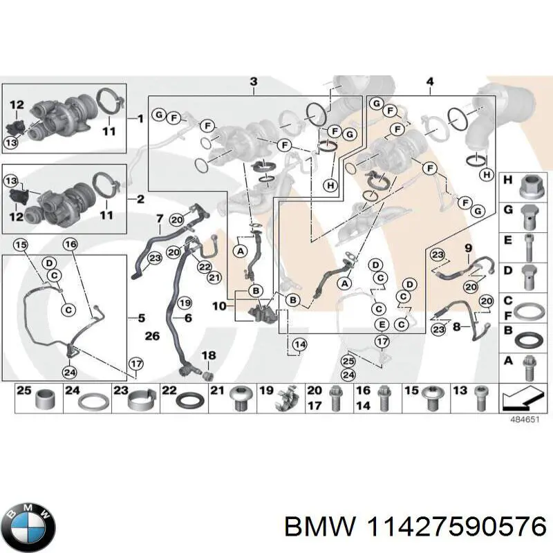 Junta, entrada aceite (turbocompresor) para BMW 7 (F01, F02, F03, F04)