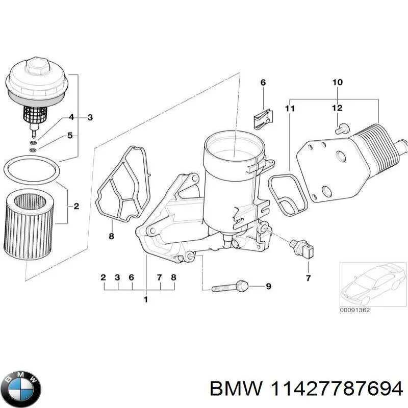 11427787694 BMW caja, filtro de aceite