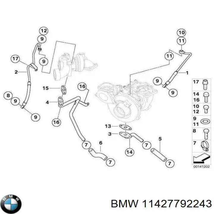 11427792243 BMW conducto refrigerante de radiador de aceite, de filtro a bloque cilindros