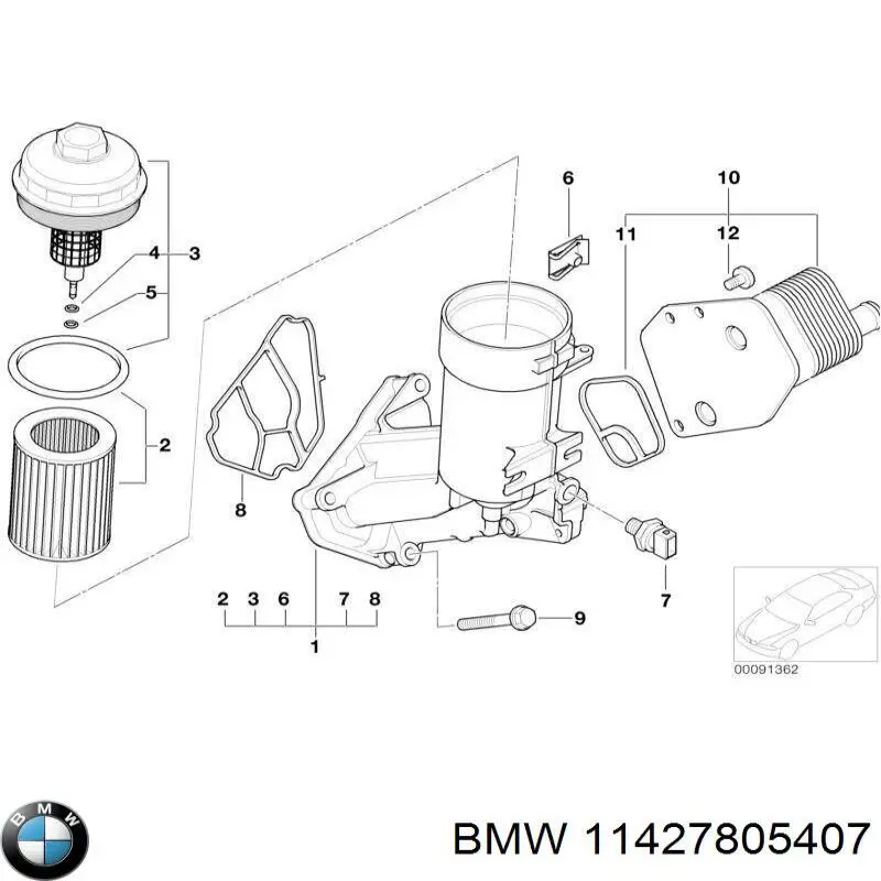 11427805407 BMW caja, filtro de aceite