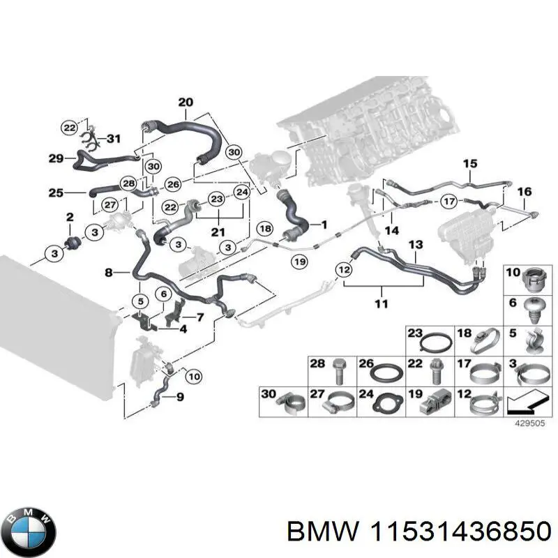 Tapón de sistema de refrigeración 11531436850 BMW