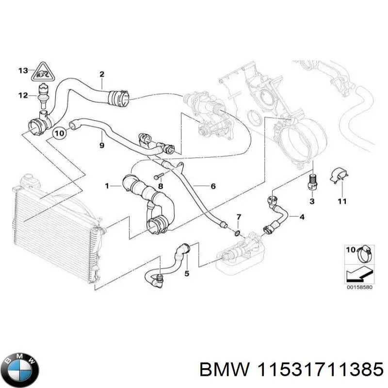11531711385 BMW manguera (conducto del sistema de refrigeración)