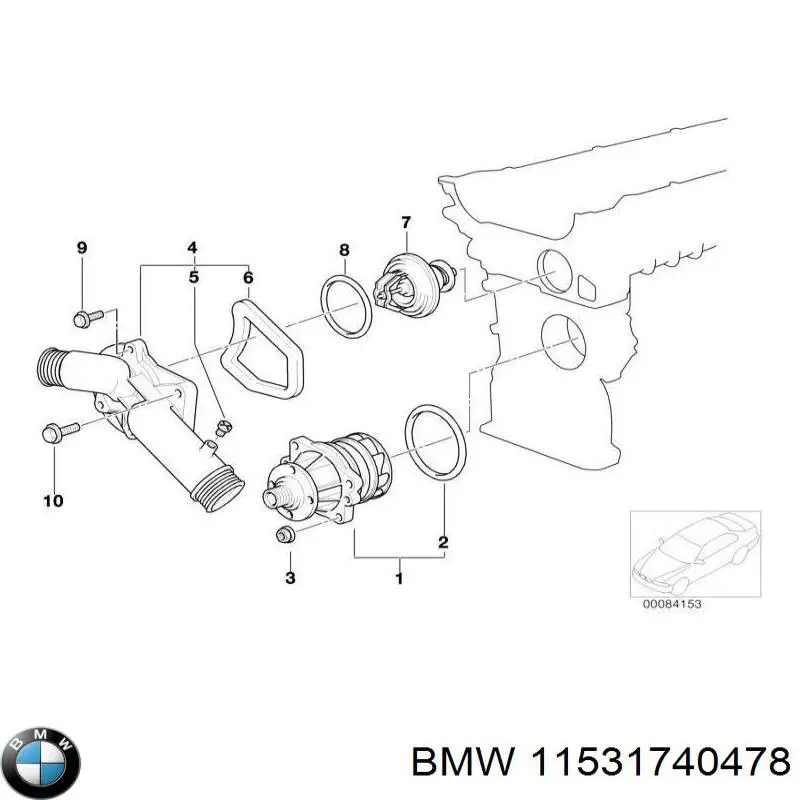 11531740478 BMW caja del termostato