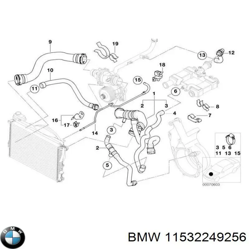 11532249256 BMW tubería de radiador arriba