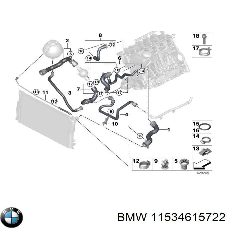 11534615722 BMW conducto refrigerante, bomba de agua, de recepción