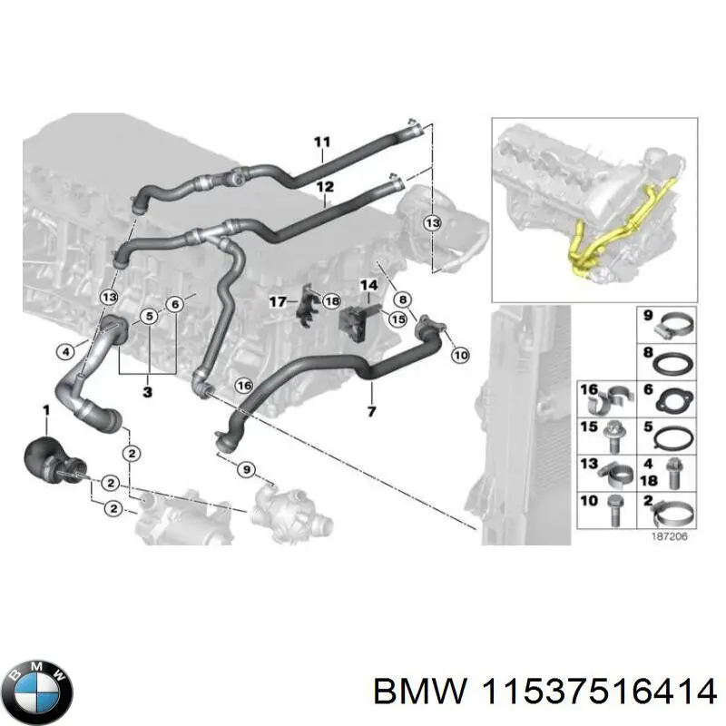 11537516414 BMW manguera (conducto del sistema de refrigeración)