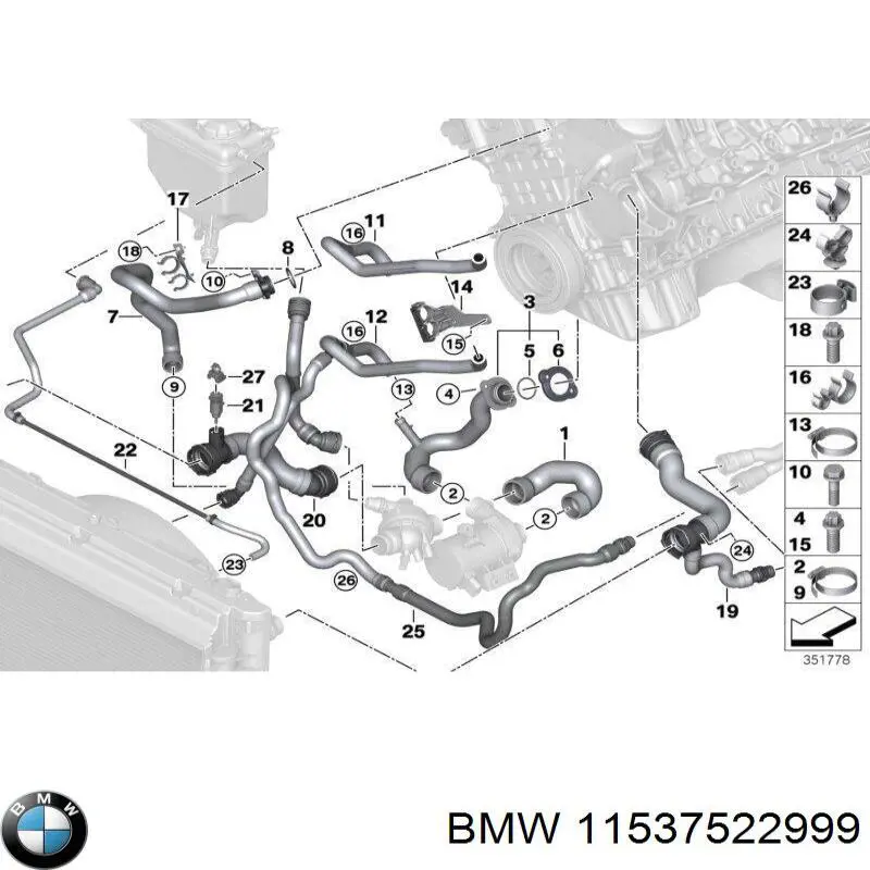 11537522999 BMW tubo (manguera de retorno del radiador de aceite (baja presión))