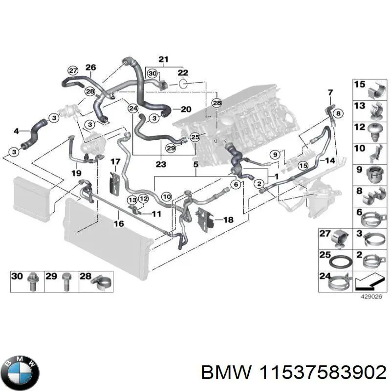 Comprar 11537583902 BMW Manguera de refrigerante del turbocompresor, entrada