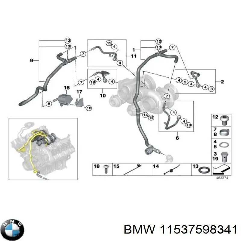 11537598341 BMW conducto aceite, turbocompresor, alimentación