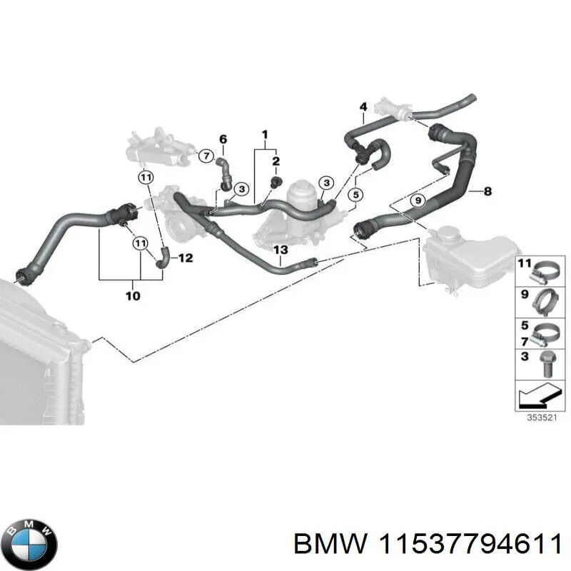 11537794611 BMW tubería de radiador, retorno