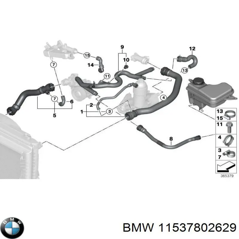 11537802629 BMW conducto refrigerante, bomba de agua, de recepción