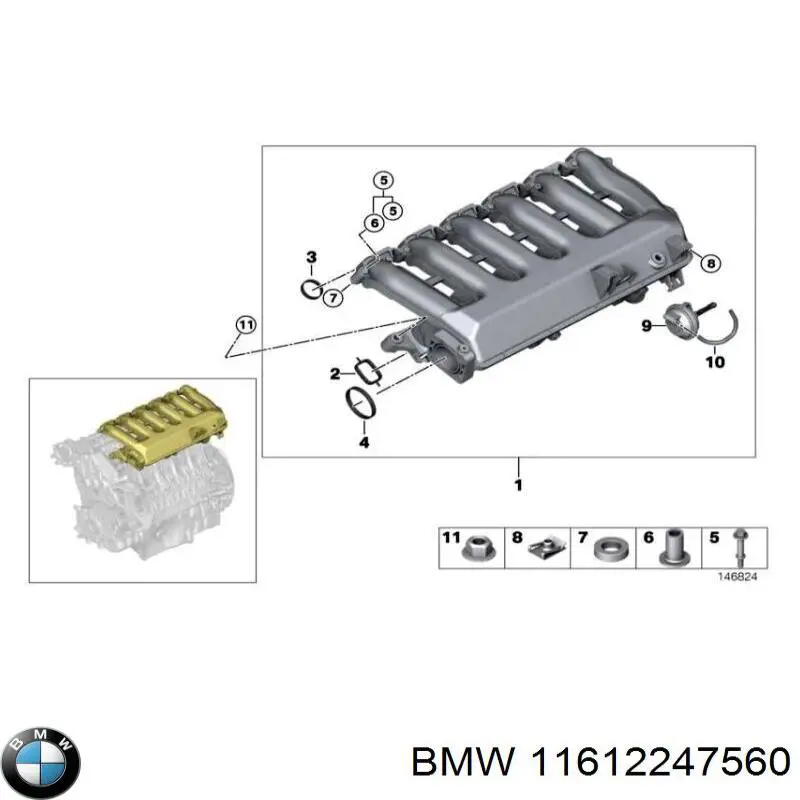 11612247560 BMW Moldura de cristal trasero