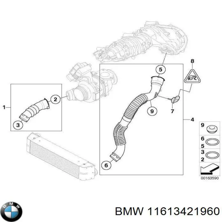 11613421960 BMW tubo flexible de aire de sobrealimentación derecho
