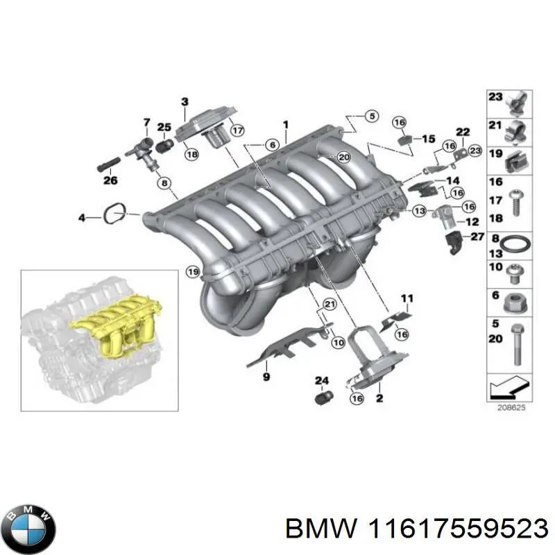 11617559523 BMW colector de admisión, suministro de aire