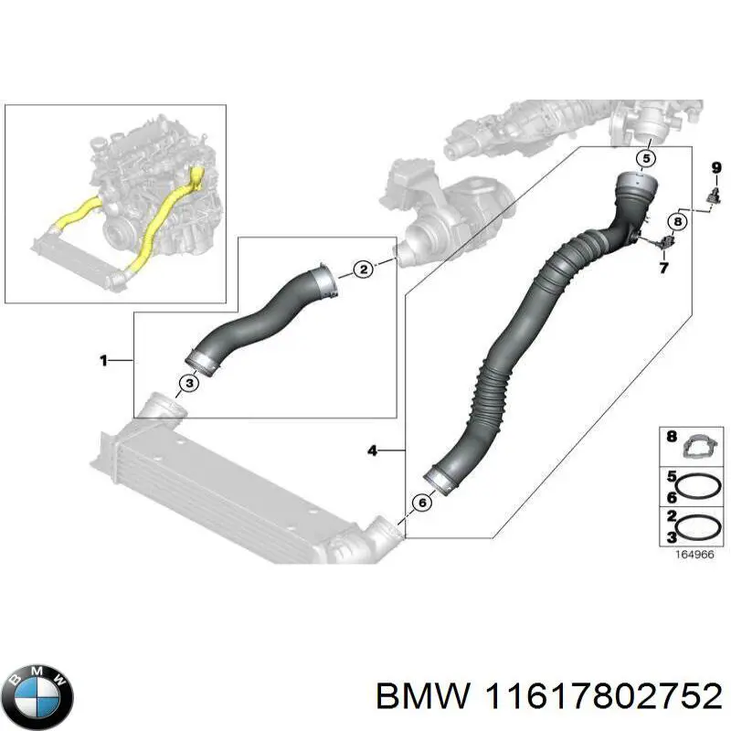 11617802752 BMW tubo flexible de aire de sobrealimentación derecho