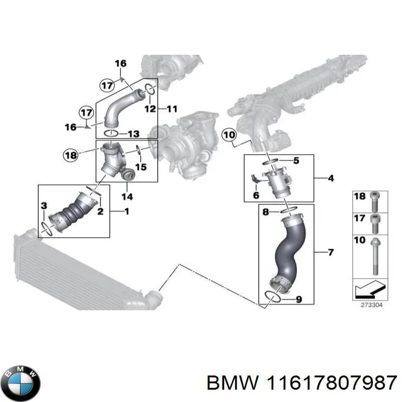 7807987 BMW tubo flexible de aire de sobrealimentación derecho