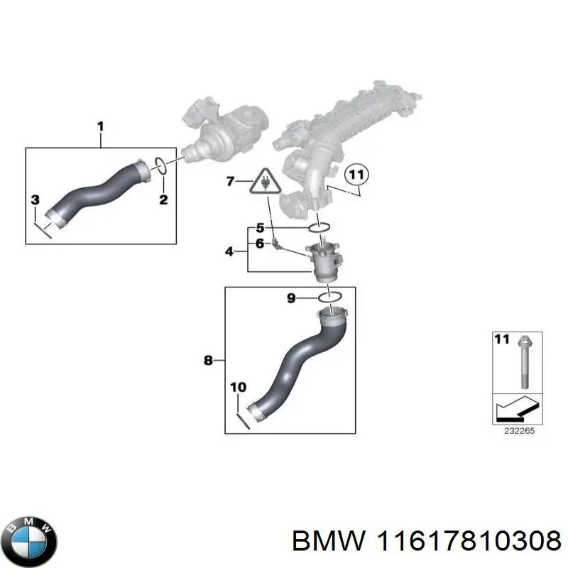 11617798439 BMW tubo flexible de aire de sobrealimentación izquierdo