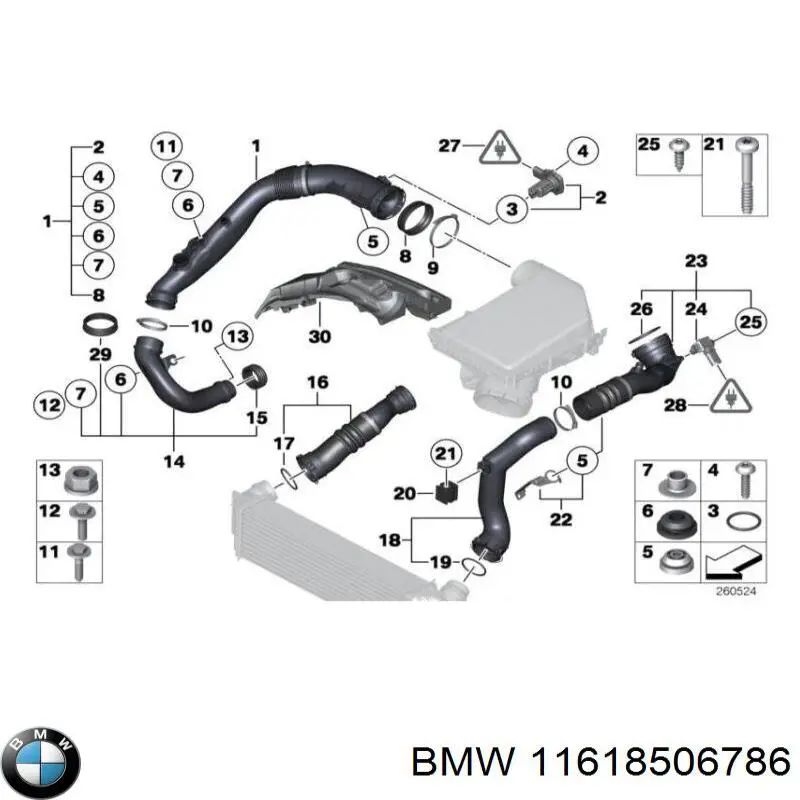 Junta tórica del tubo del intercooler BMW 11618506786