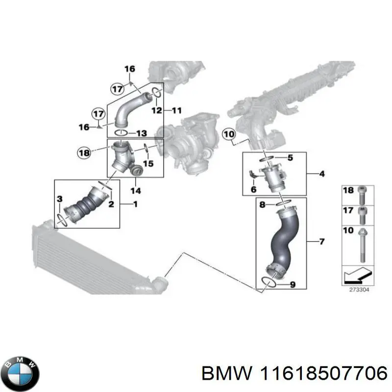 11618507706 BMW tubo flexible de aire de sobrealimentación izquierdo