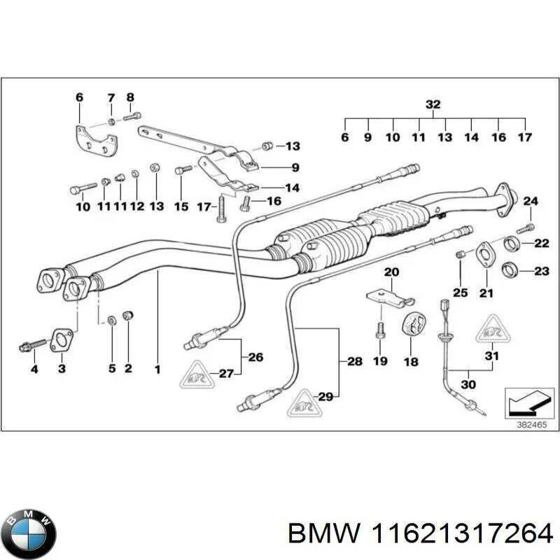 11621317264 BMW junta, tubo de escape silenciador