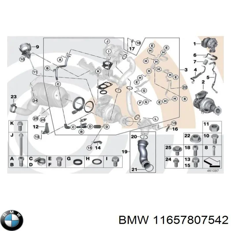 11657807542 BMW junta de turbina de gas admision, kit de montaje