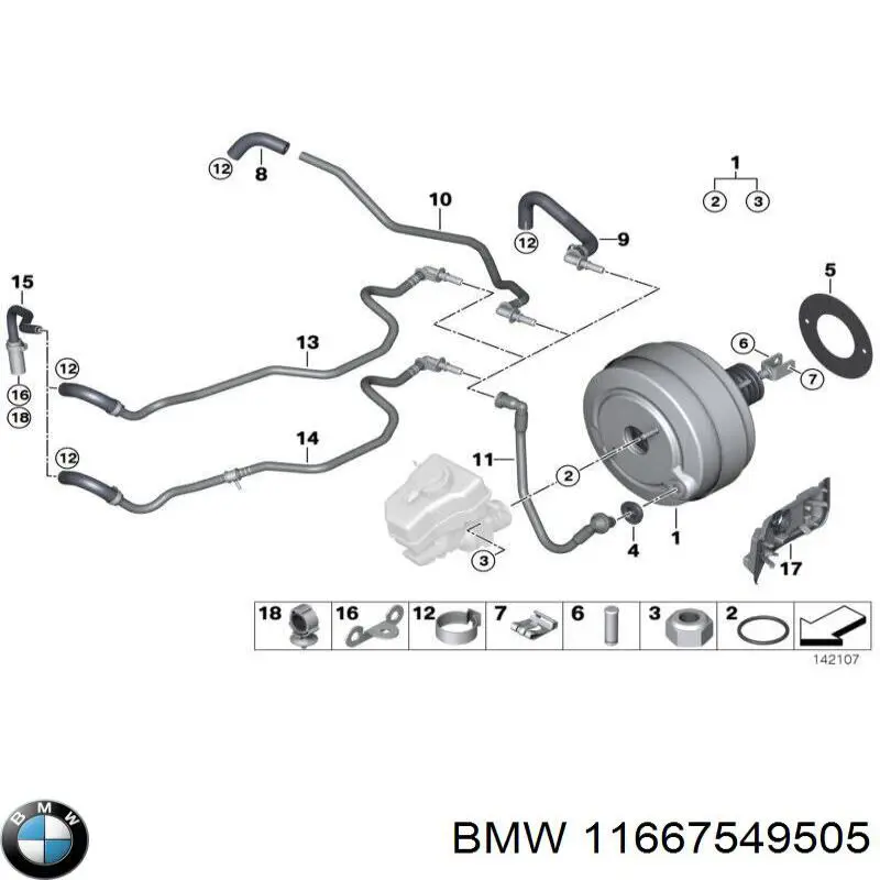 11667549505 BMW tubo, vacío de booster