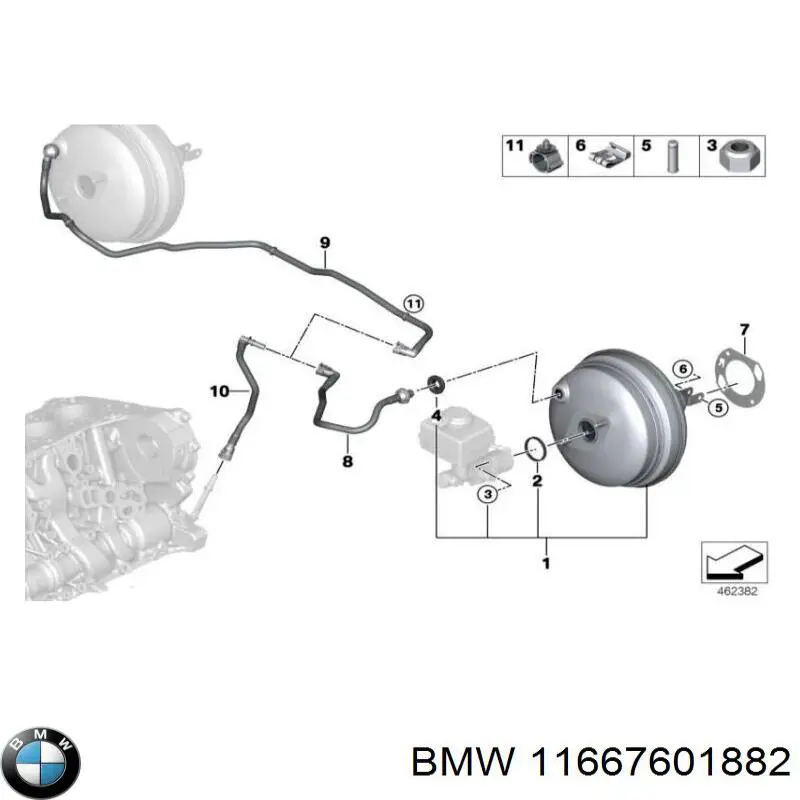 11667601882 BMW tubo, vacío de booster