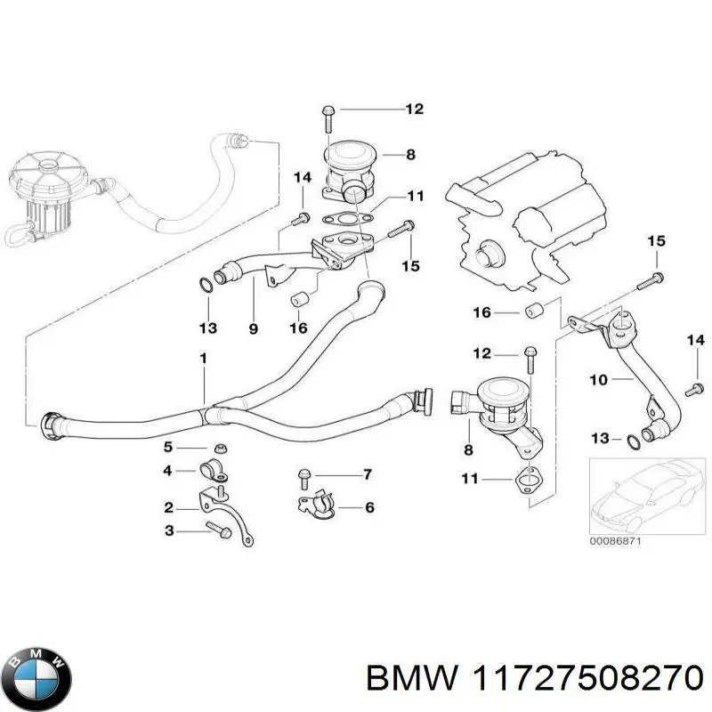 11727508270 BMW tubo de ventilacion del carter (separador de aceite)