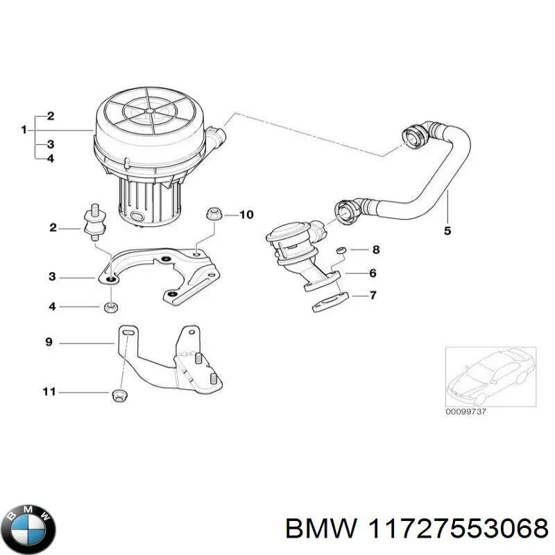 11727505993 BMW válvula, ventilaciuón cárter
