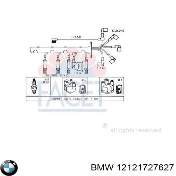 Cables de bujías 12121727627 BMW