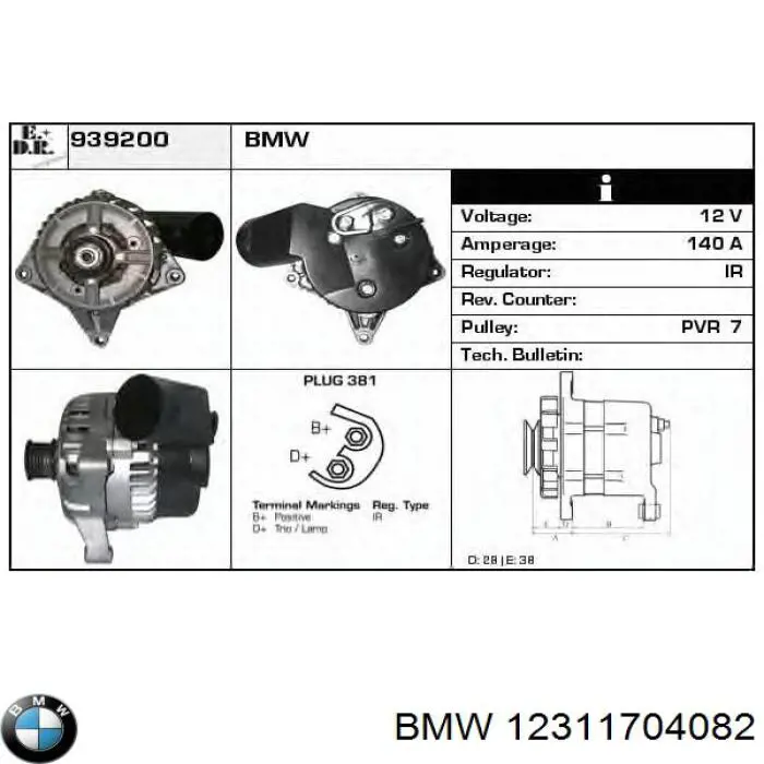 Alternador del motor BMW 12311704082 precio, desde 236,83 EUR